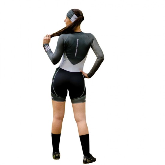 Macaquinho Manga Longa Horse Power Ciclismo Elite- Feminino - F139 Cinza