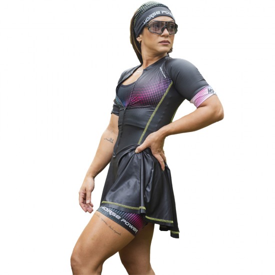 Macaquinho Ciclismo com Saia Godê Horse Power Bike F 106 PT